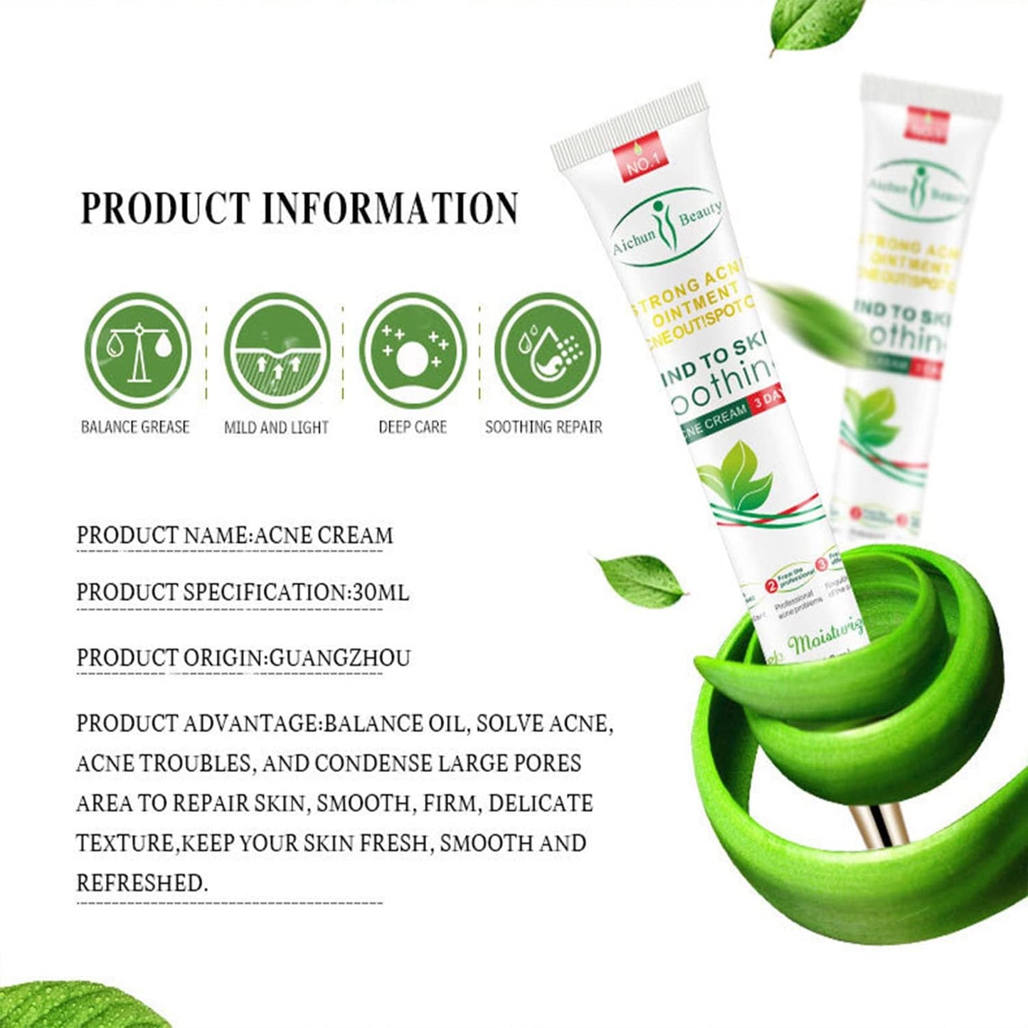 AICHUN BEAUTY Face Acne Cleaning Cream Skin Care Remove Repair Comedone Pimple Acne Face Acne Cream 30ml