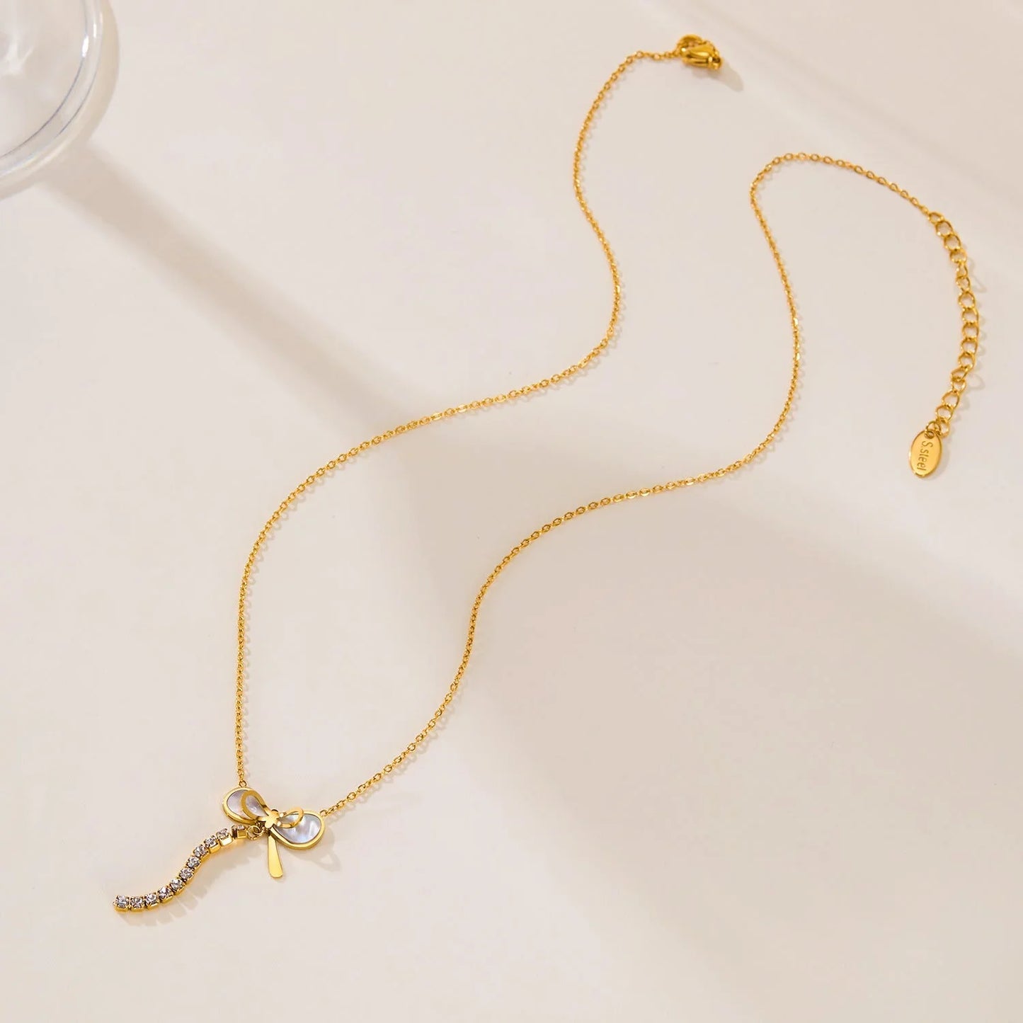 Necklace Female Titanium Steel Mother Shell Bow Tassel