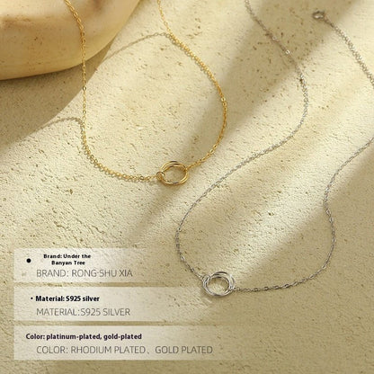S925 Silver Minimalist Openwork Circle Under Banyan Tree Women's All-match Fashion Ring Necklace